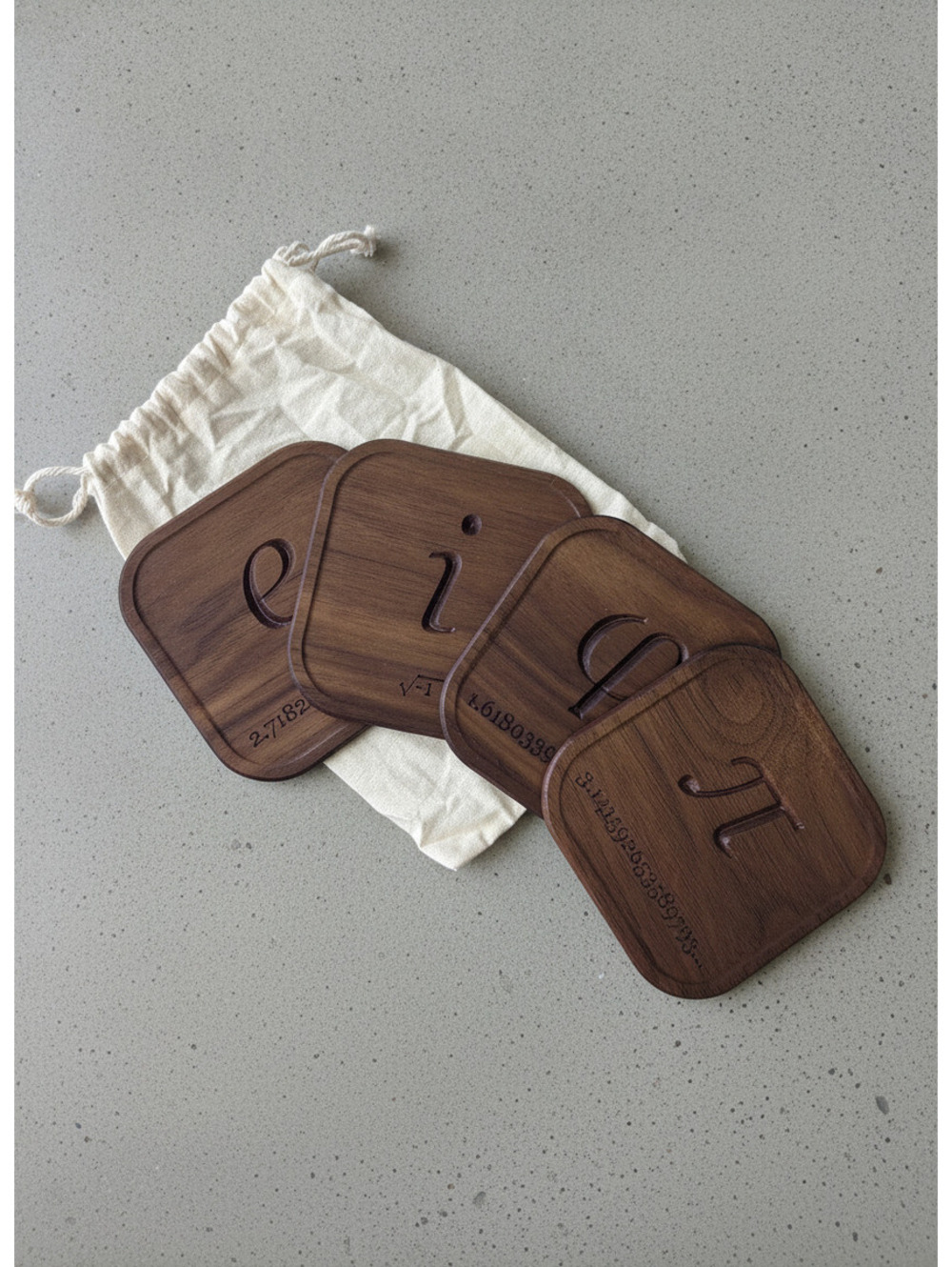 Mathematical Constants Wooden Coasters Set with Drawstring Bag